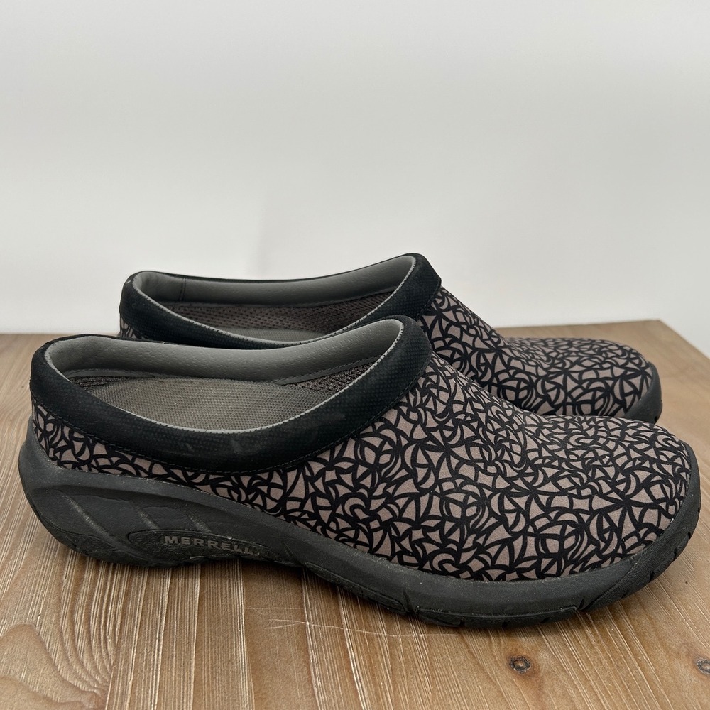 Merrell Encore QForm Comfort Clogs Womens 8 Black Swirl Pattern Slip On Shoes